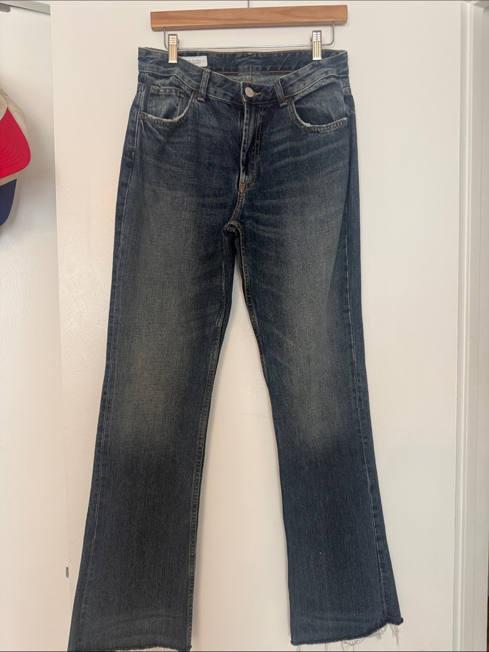Zara Dark Blue Flare Jeans - Distressed Hem